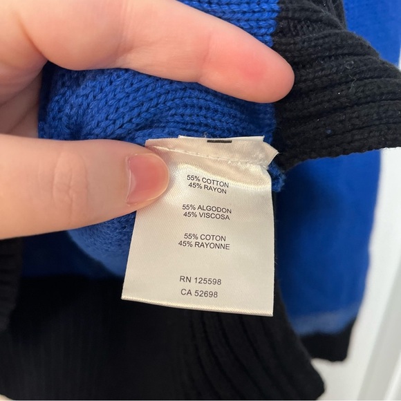 Ellen Tracy Women Sweater Blue Black Knit Scoop Neck Pullover LARGE - Picture 4 of 6